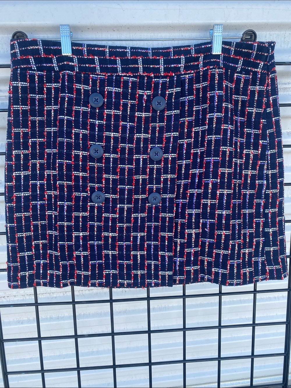 LOFT Navy Tweed Mini Skirt with Red & White Accents